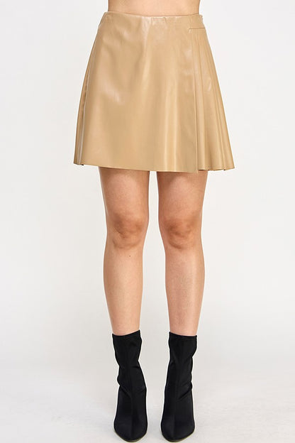 side pleated faux leather mini skirt