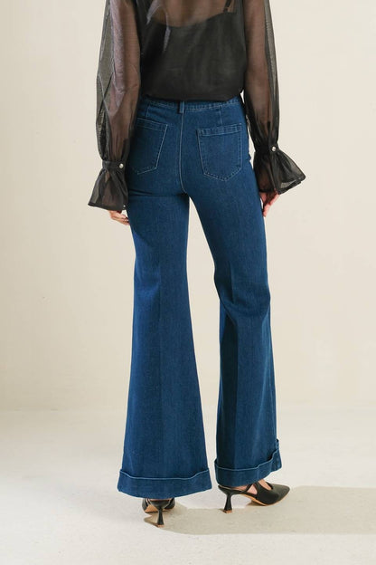 cuffed flare leg high waist jeans