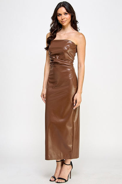 Strapless Faux Leather Dress