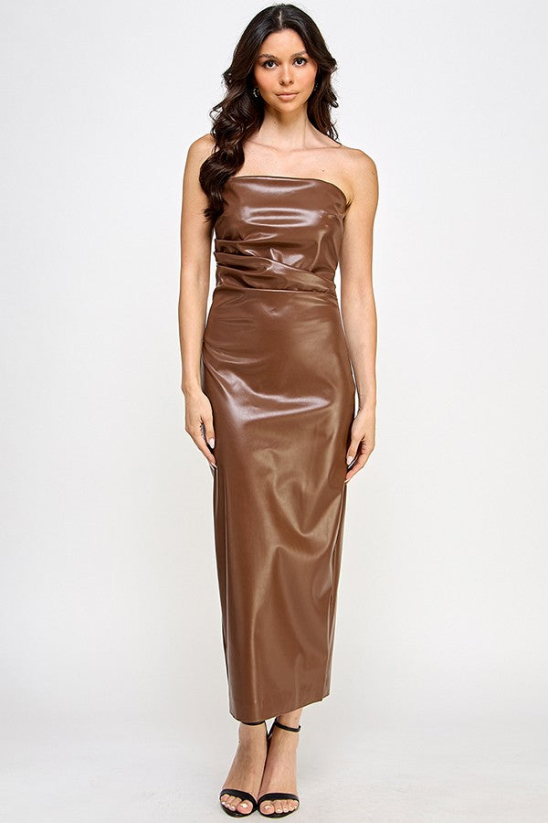 Strapless Faux Leather Dress