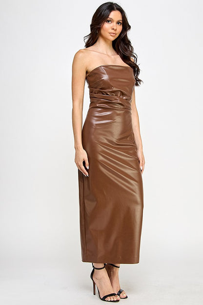 Strapless Faux Leather Dress