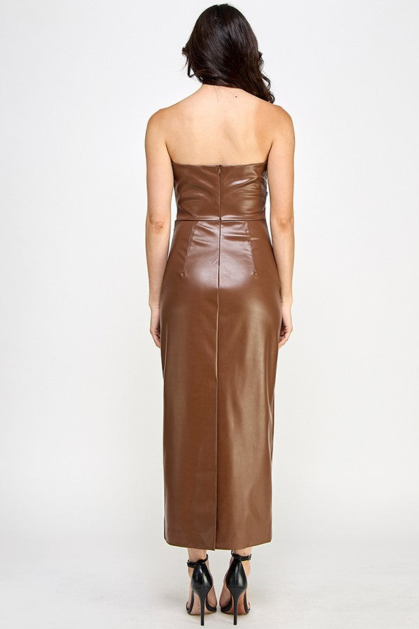 Strapless Faux Leather Dress