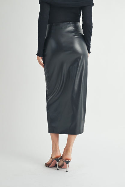 Twist waist Faux Leather Midi Skirt