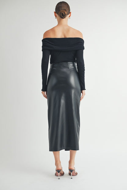 Twist waist Faux Leather Midi Skirt