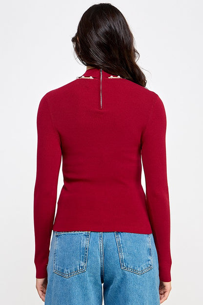 Pearl Mock Long Sleeve Sweater Top