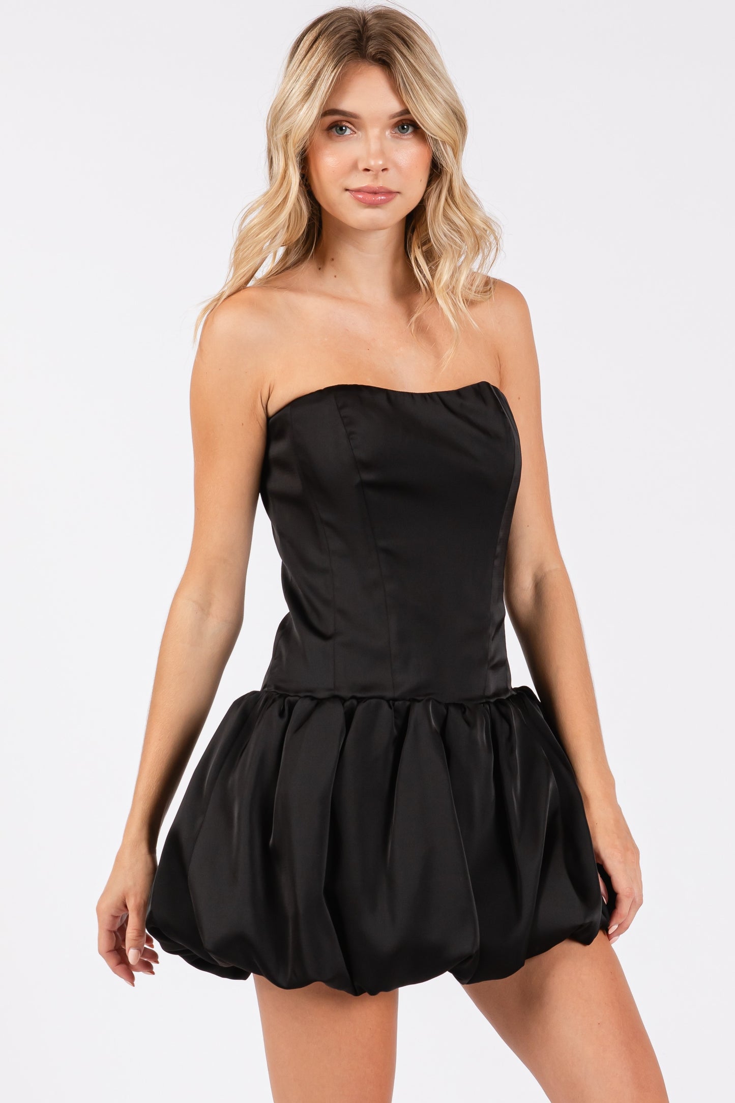 strapless satin corset balloon romper