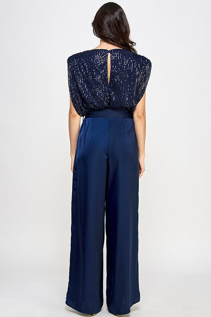 Sequin Top with Pleated Pants Jumpsuit