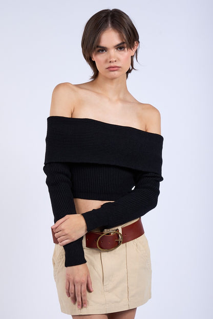 fold over off the shoulder sweater top