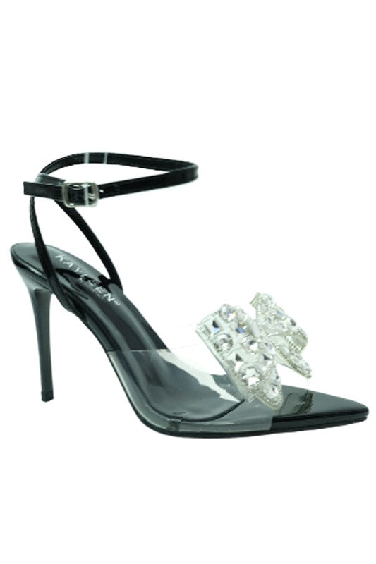 clear strap jeweled bow stiletto heel