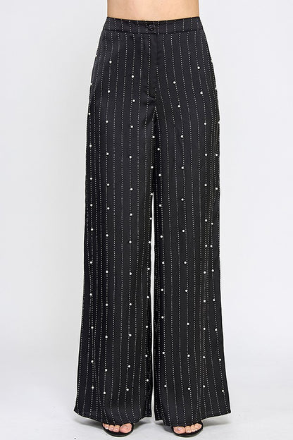 rhinestone stripe wide leg pants