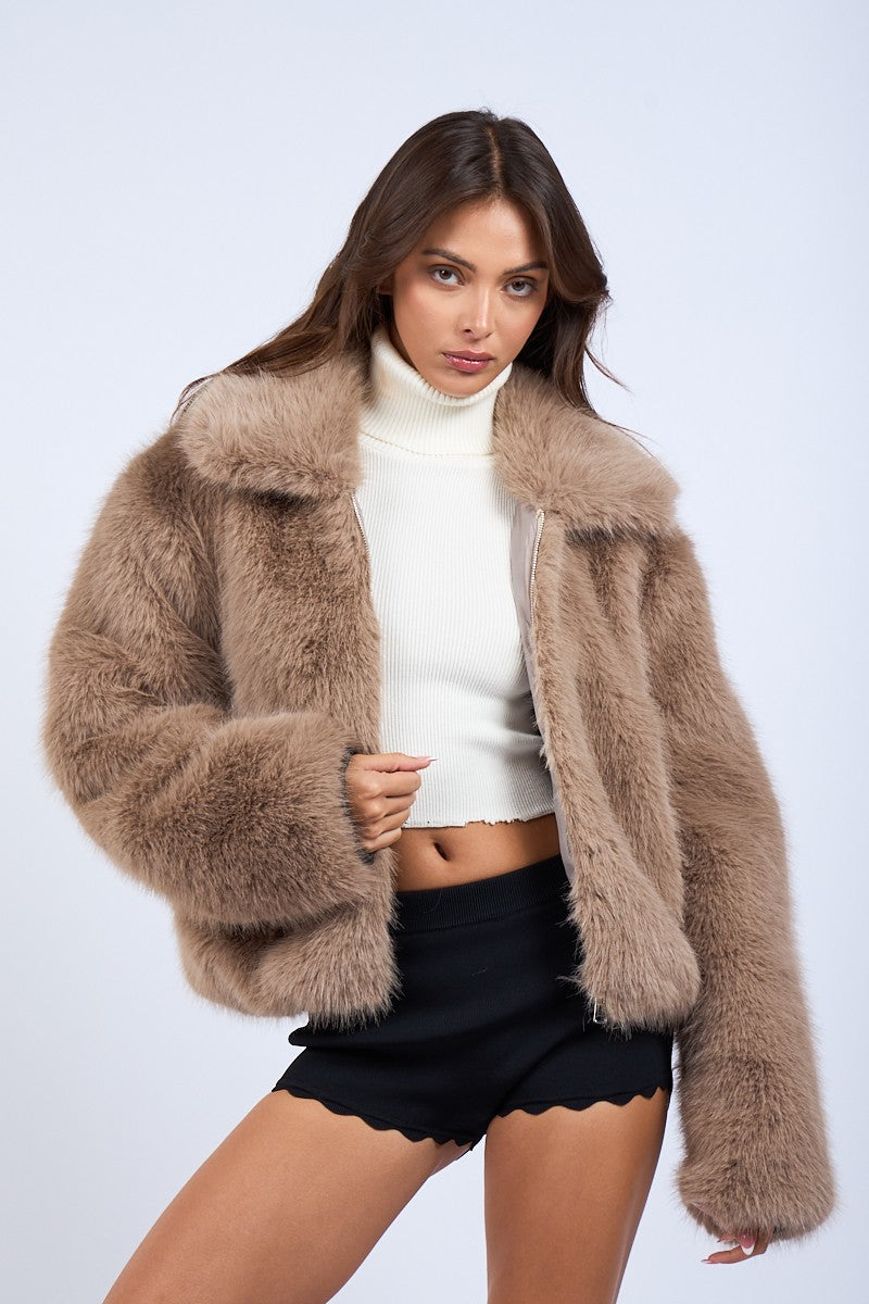 zip up faux fur jacket