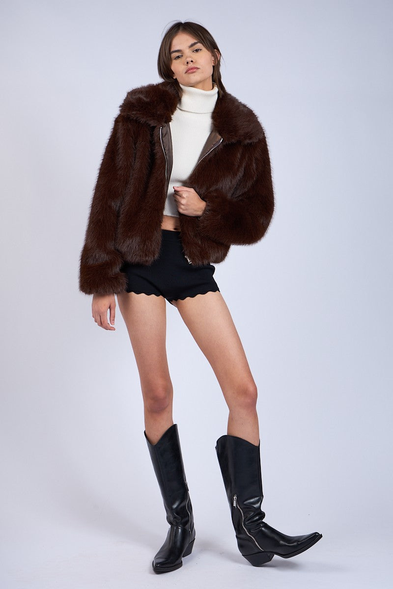 zip up faux fur jacket