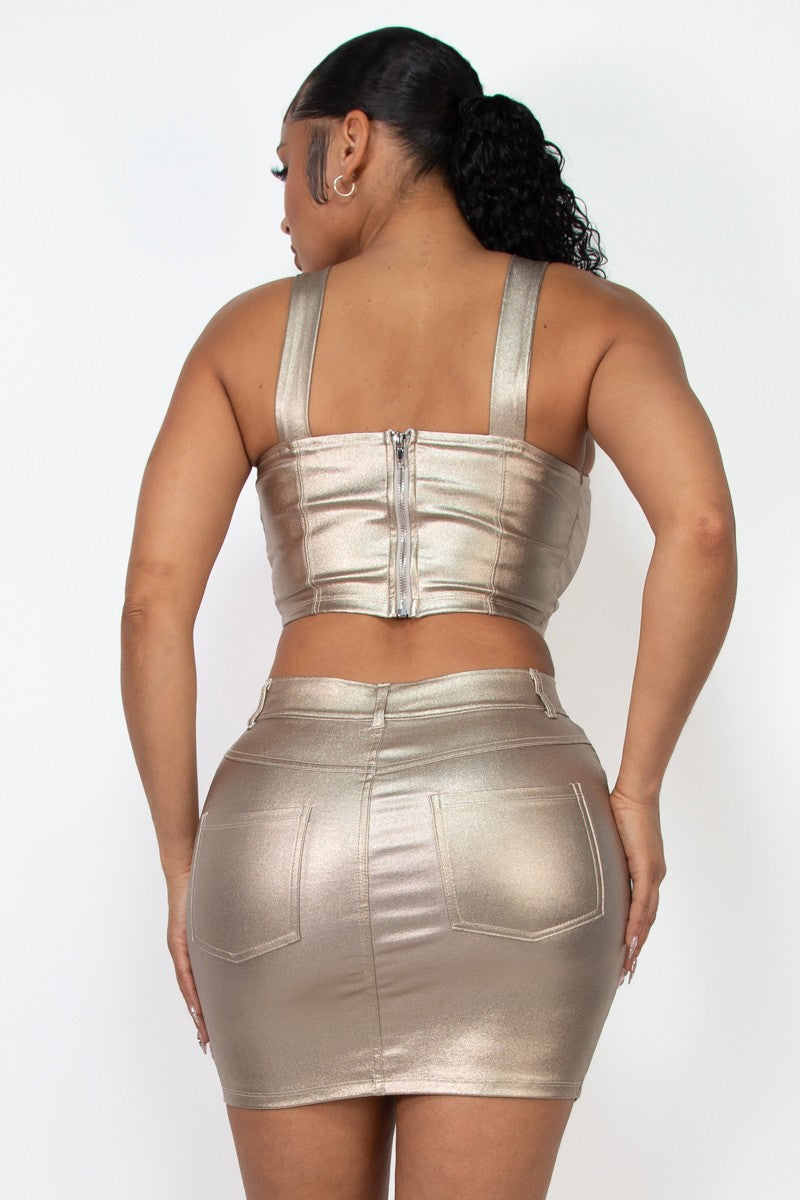 Faux Leather Corset Twill Crop Top