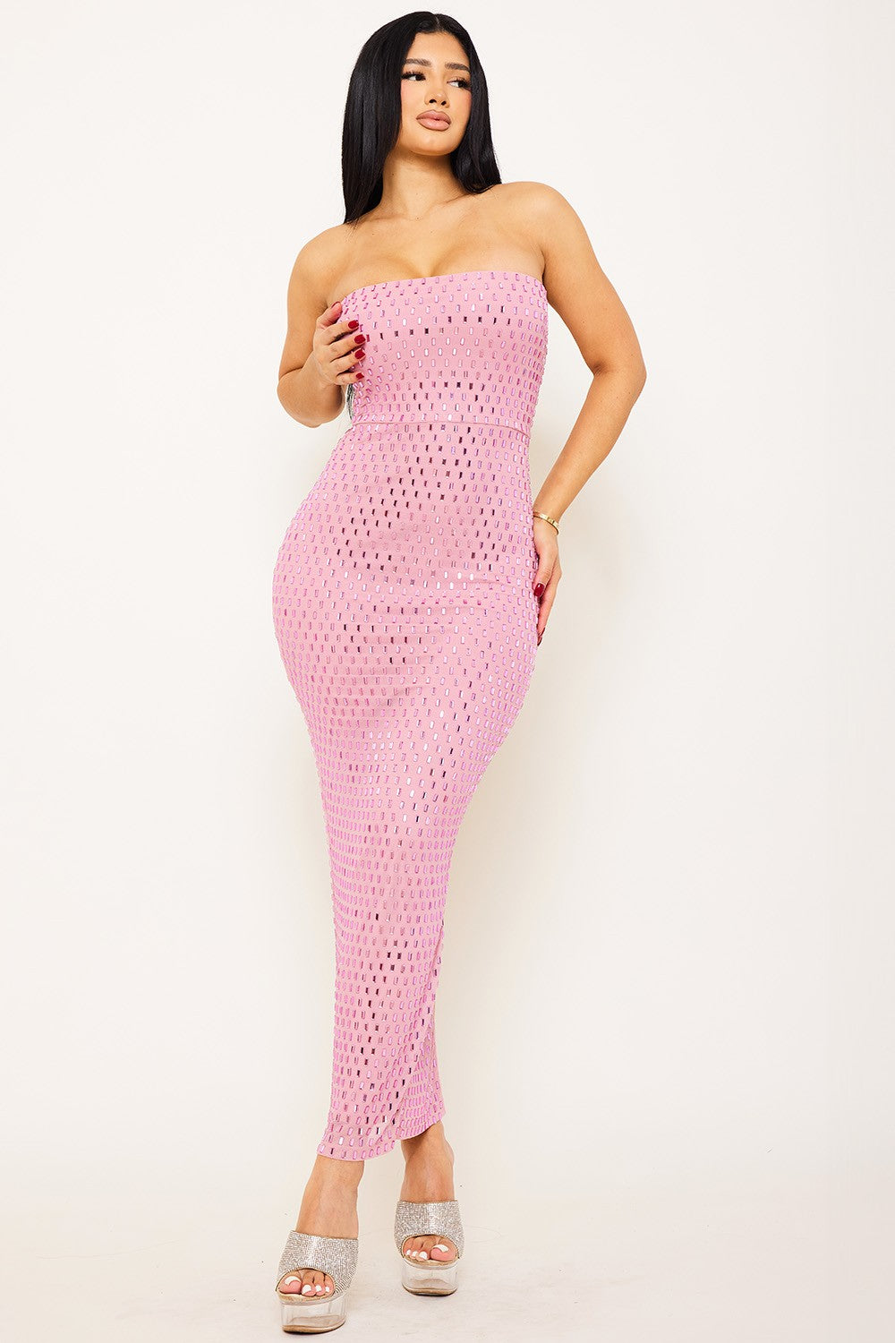 rectangle jeweled strapless maxi dress