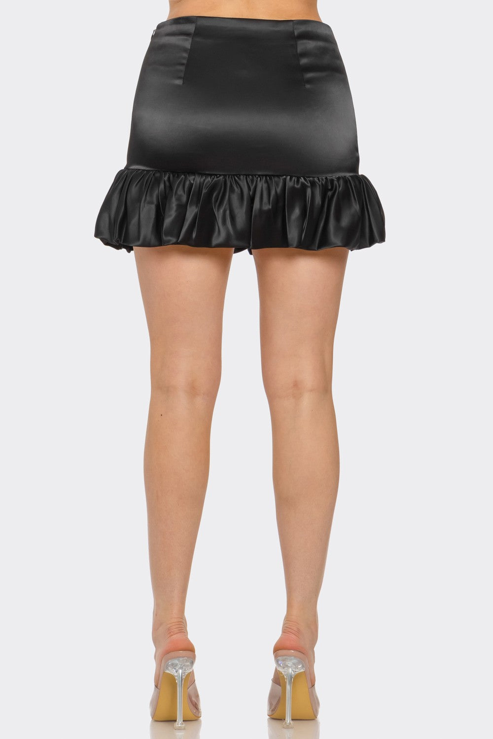 satin ruffle hem mini skirt