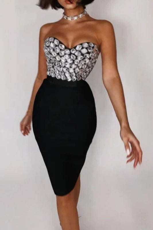 2pc set- jeweled strapless top & high waist skirt