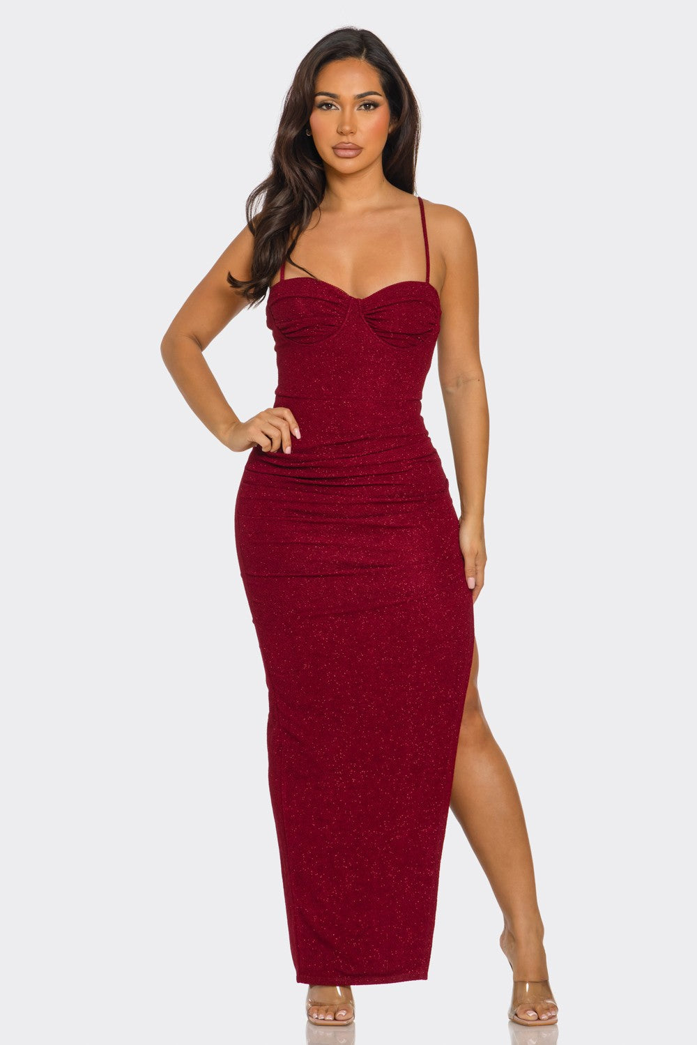 glitter bustier sleeveless midi dress