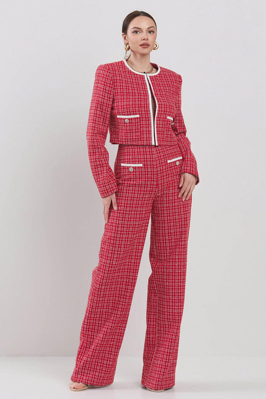 2pc set- tweed crop jacket & high waist pants