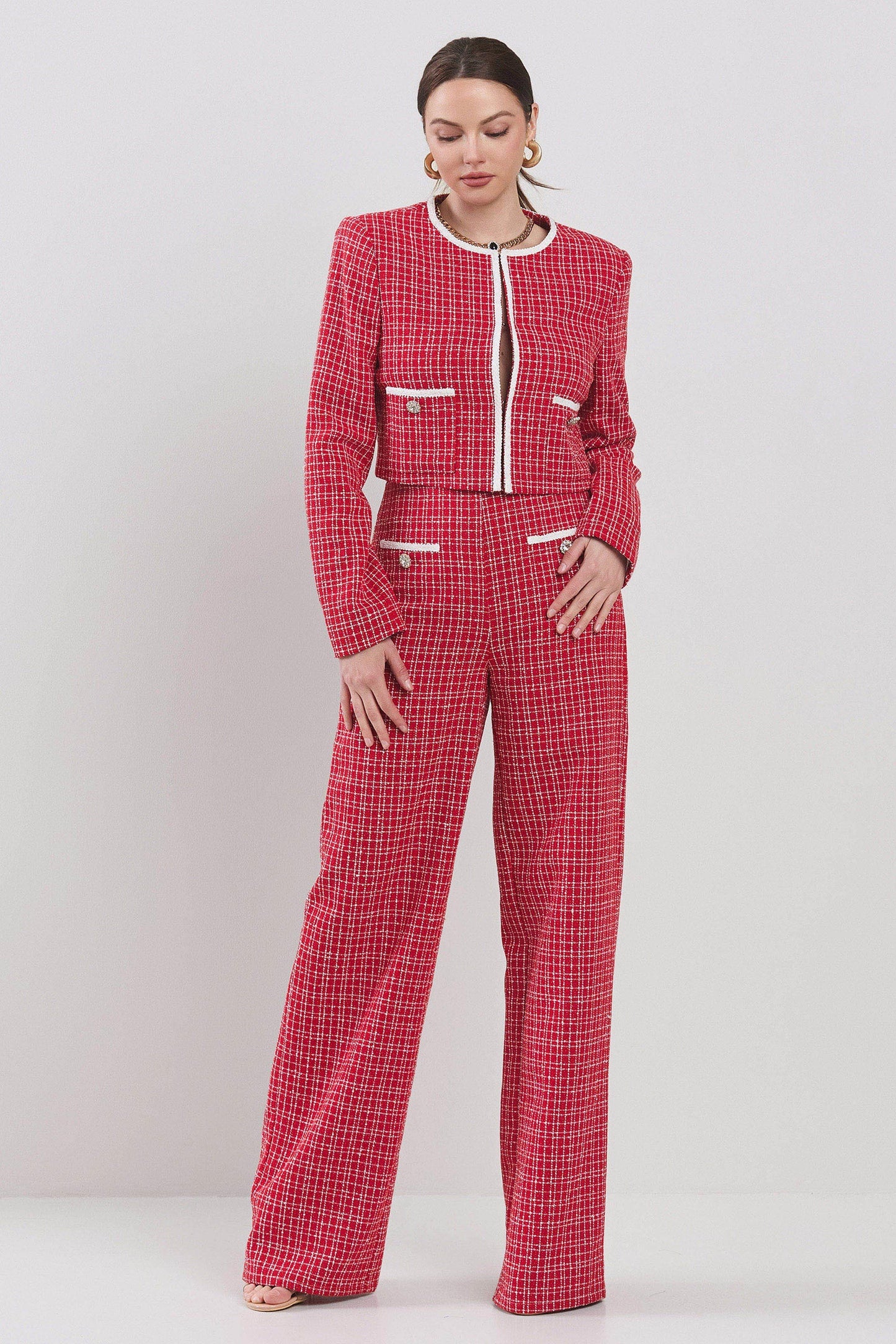 2pc set- tweed crop jacket & high waist pants