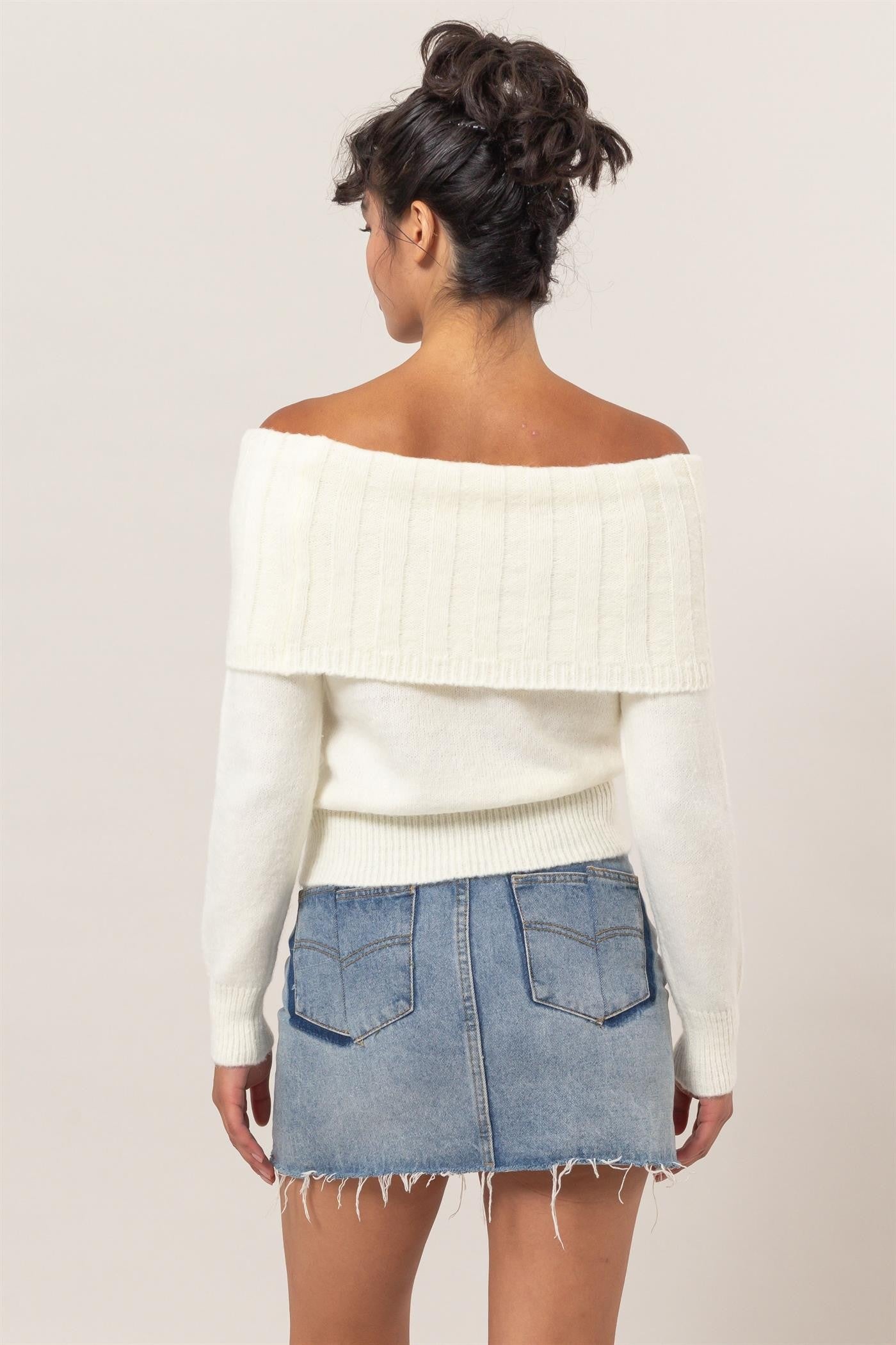 fold over off the shoulder sweater