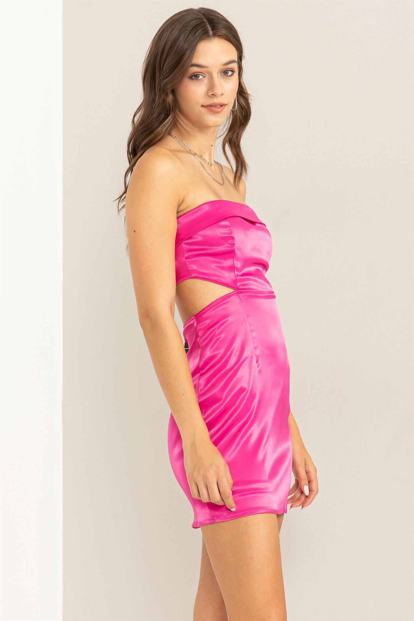 cutout satin strapless dress