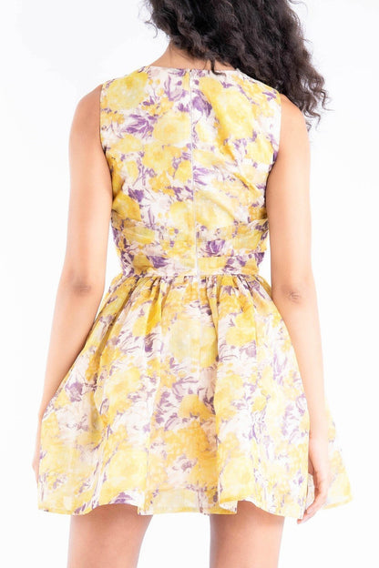 water color floral v-neck fit & flare dress