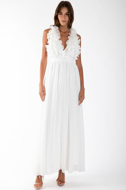 ruffle bust halter maxi dress