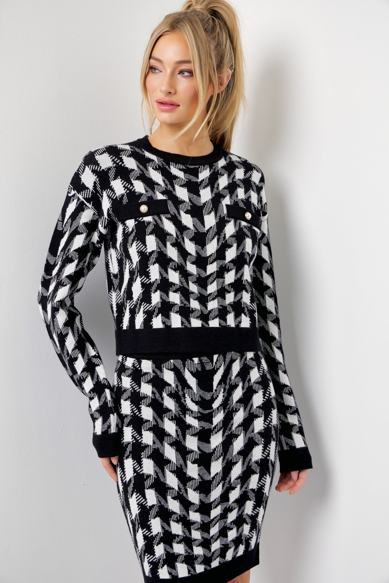 Houndstooth Knit Skirt