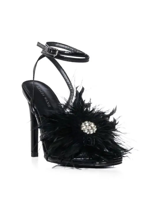 Feather Stiletto Sandal w/ Crystals