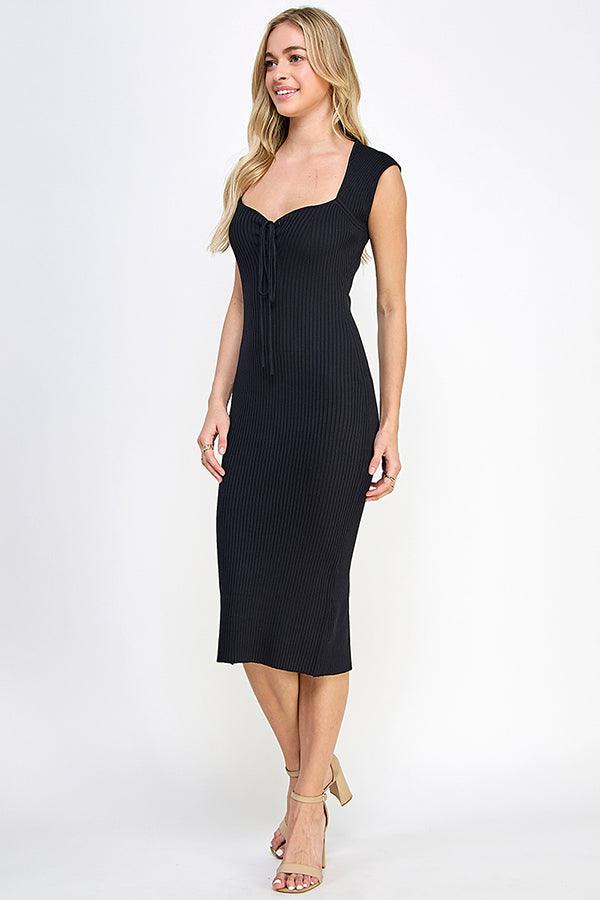 cap sleeve sweetheart neckline ribbed knit dress - RK Collections Boutique