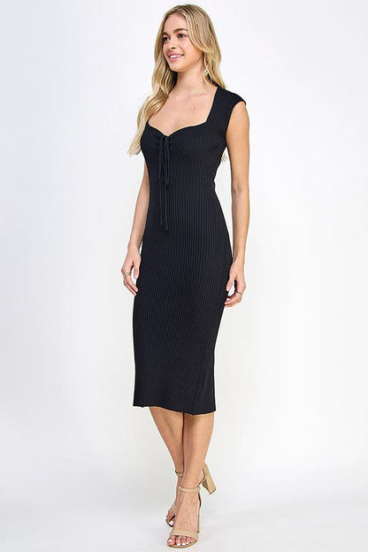 cap sleeve sweetheart neckline ribbed knit dress - RK Collections Boutique