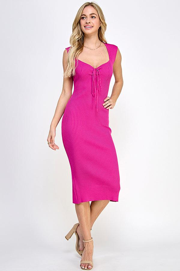 cap sleeve sweetheart neckline ribbed knit dress - RK Collections Boutique