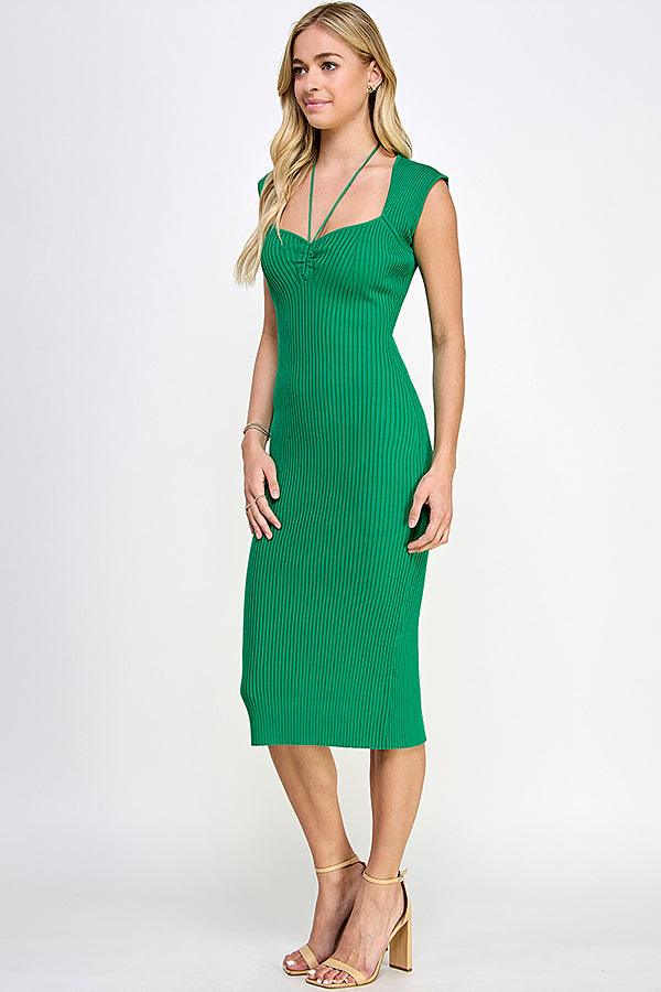 cap sleeve sweetheart neckline ribbed knit dress - RK Collections Boutique