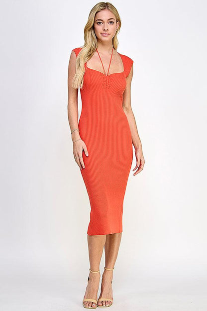 cap sleeve sweetheart neckline ribbed knit dress - RK Collections Boutique