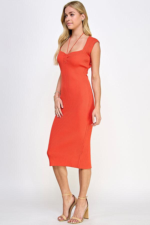 cap sleeve sweetheart neckline ribbed knit dress - RK Collections Boutique