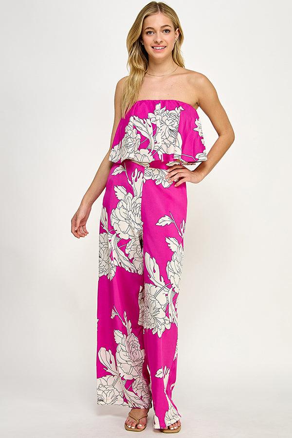 2pc set- floral strapless crop top & wide leg pants - RK Collections Boutique