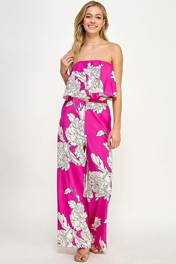 2pc set- floral strapless crop top & wide leg pants - RK Collections Boutique