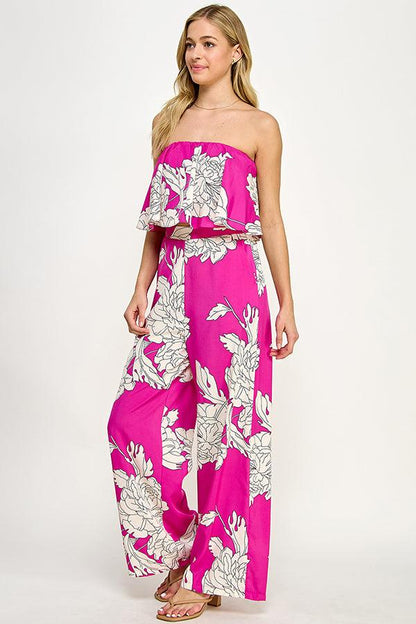 2pc set- floral strapless crop top & wide leg pants - RK Collections Boutique