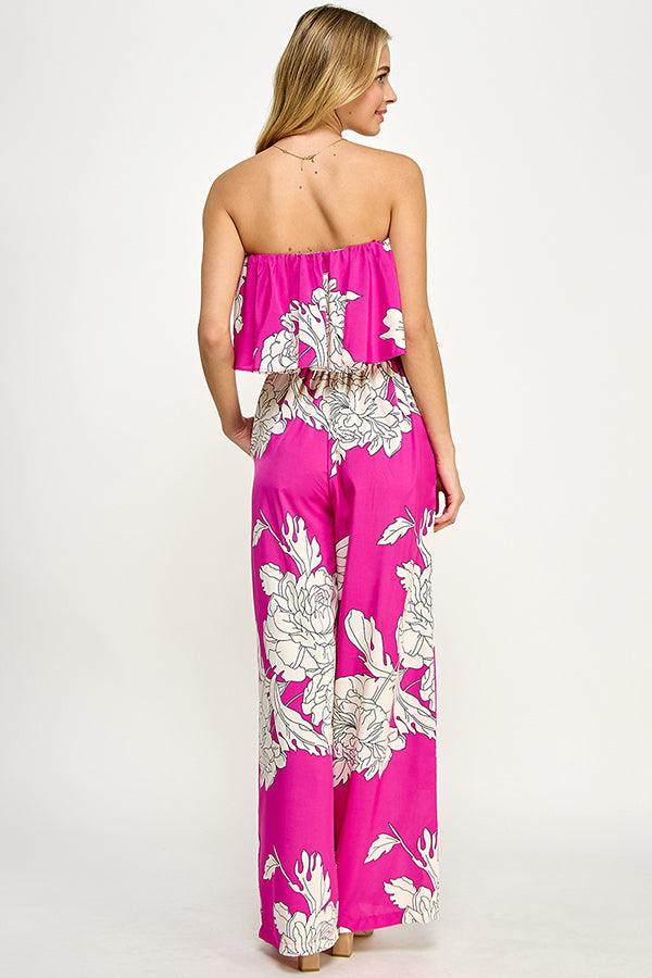 2pc set- floral strapless crop top & wide leg pants - RK Collections Boutique