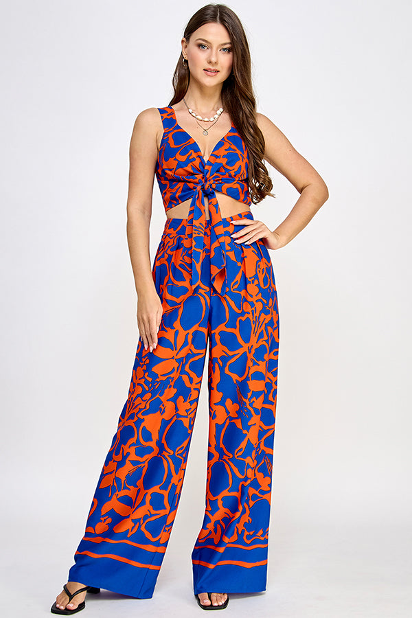 print high waist wide leg pants