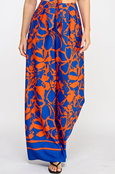 print high waist wide leg pants