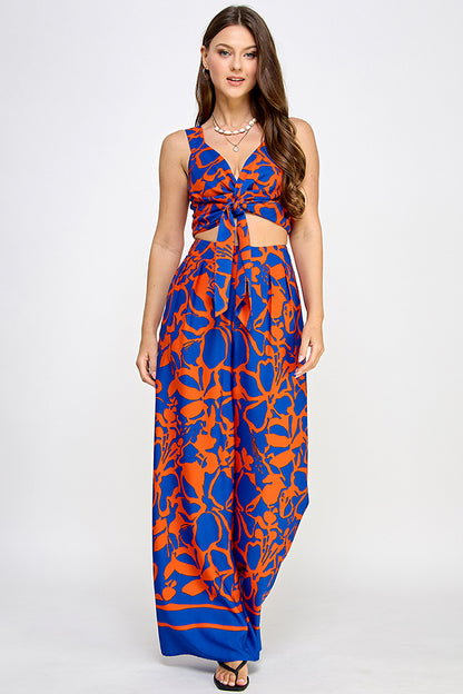 print high waist wide leg pants