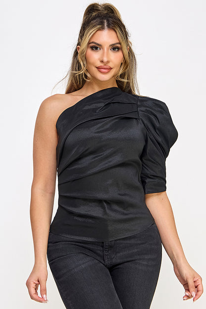 one sleeve puffy volume top