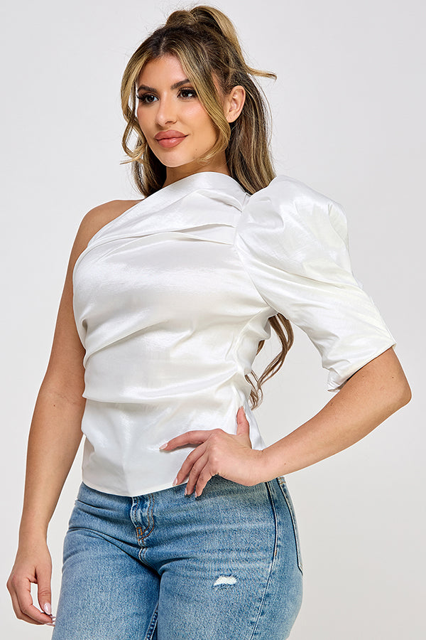 one sleeve puffy volume top