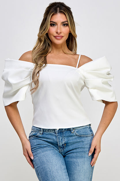 volume sleeve off the shoulder top