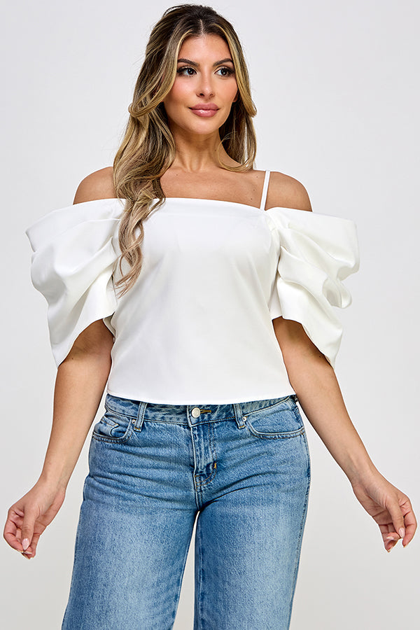 volume sleeve off the shoulder top