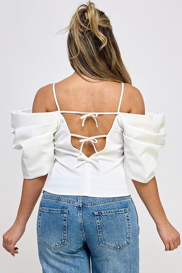 volume sleeve off the shoulder top