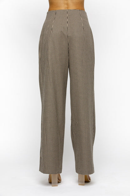 pleated houndstooth high waist wide leg pants