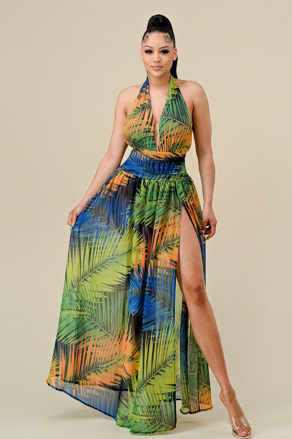 tropical palm halter maxi dress - RK Collections Boutique