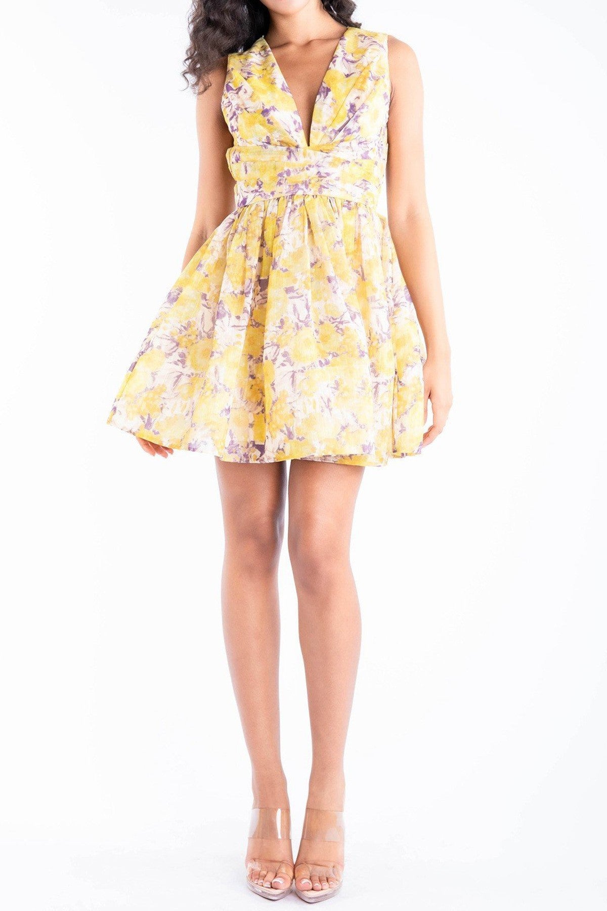 water color floral v-neck fit & flare dress